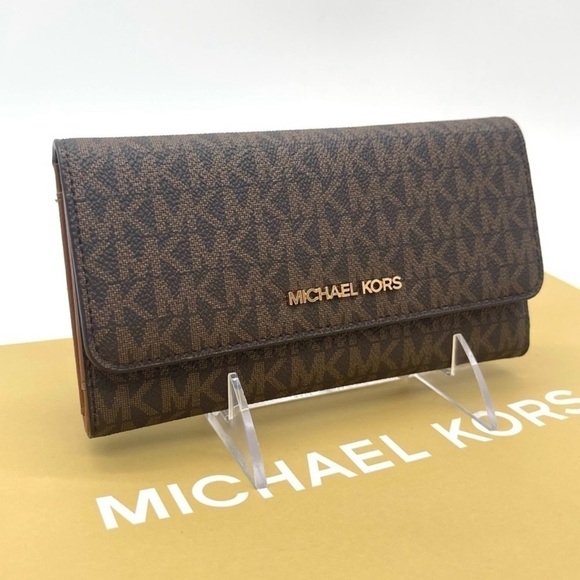 Michael Kors Trifold Wallet Brown/Gold - Picture 1 of 8